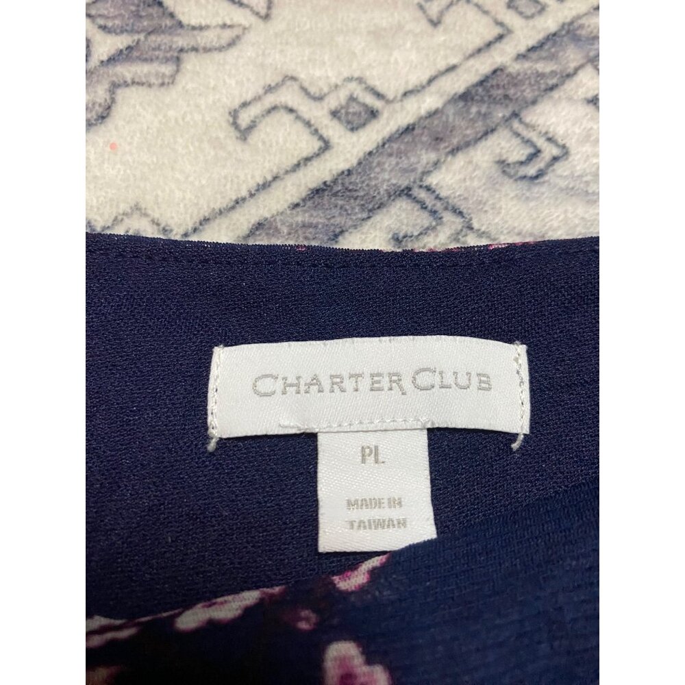 Charter Club Womens Floral Print Navy Pink Sheer Sleeve Blouse Size Petite Large - Picture 2 of 7
